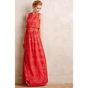 Erin Fetherston Red Lace Maxi Dress Sleeveless Tiered Wedding Guest Size 4